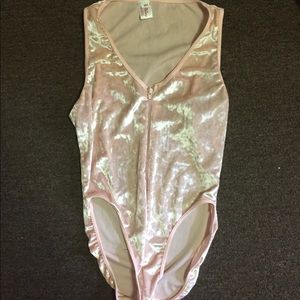 iHeartRaves Pink Velvet Zip Up Bodysuit